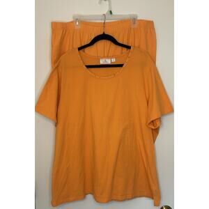 QUACKER FACTORY Orange Solid Cotton Studded Top Capri Pants Set Womens 2X 3X